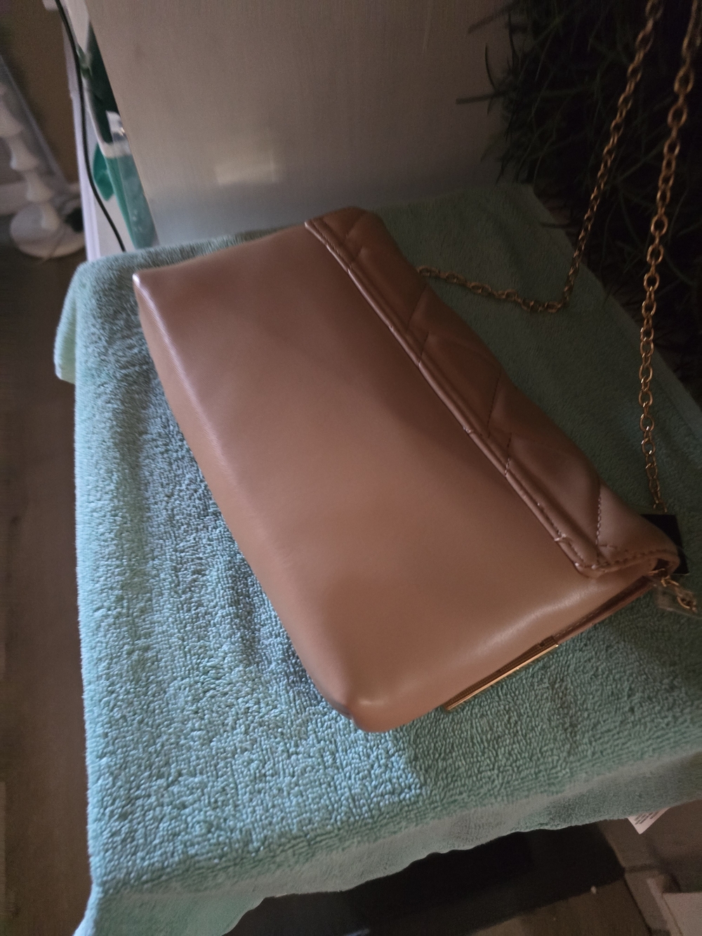 Women's Tan Chain Crossbody Clutch